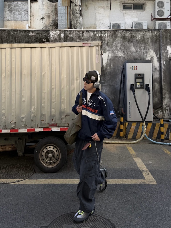 Olithco Form American-Style Loose-Fitting Workwear Gray-Blue Cargo Pants