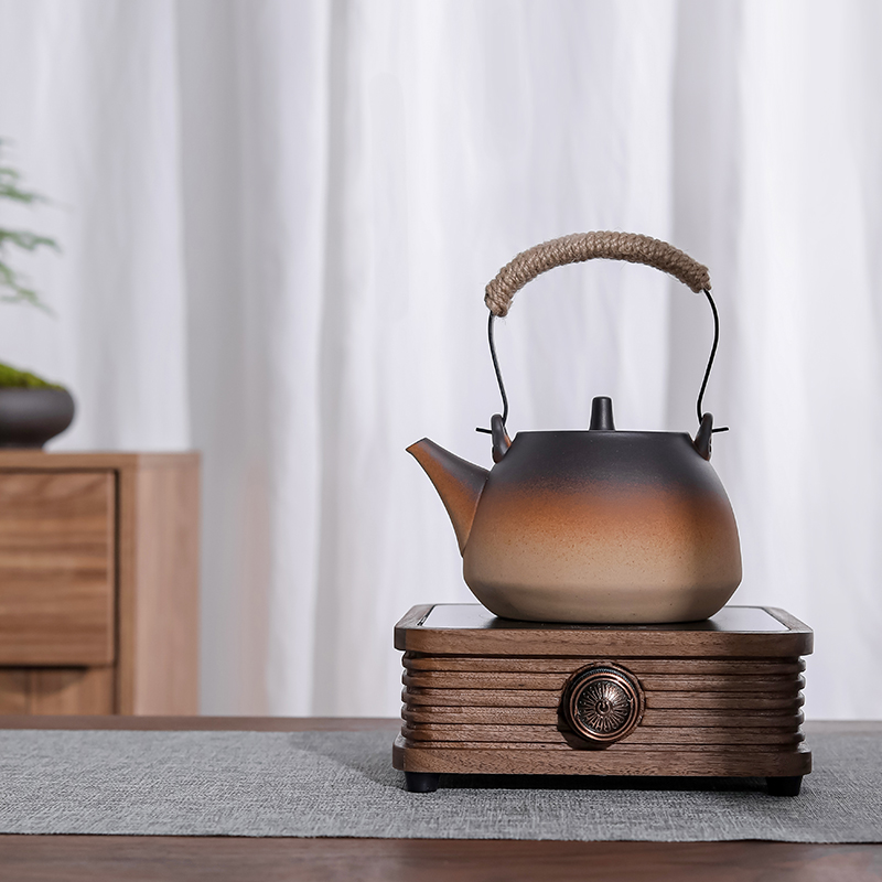 Home Tea Set Walnut Wood Black Crystal Stove Cooking Tea Machine Small Solid Wood Tea Oven Glass Burning Water Pot Bubble Tea Oven Light Wave Oven