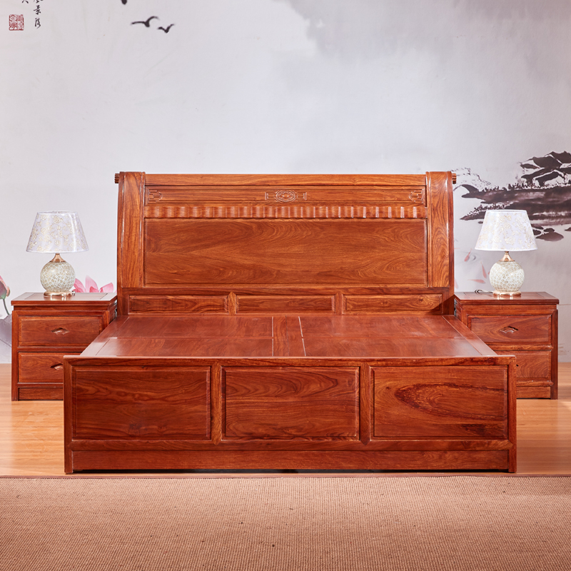 Chinese red wood bed 1 5 m Hedgehog Purple Sandalwood Furniture 1 8m Master Bedroom Large Wedding Bed Flowers Pear Wood Double Bed