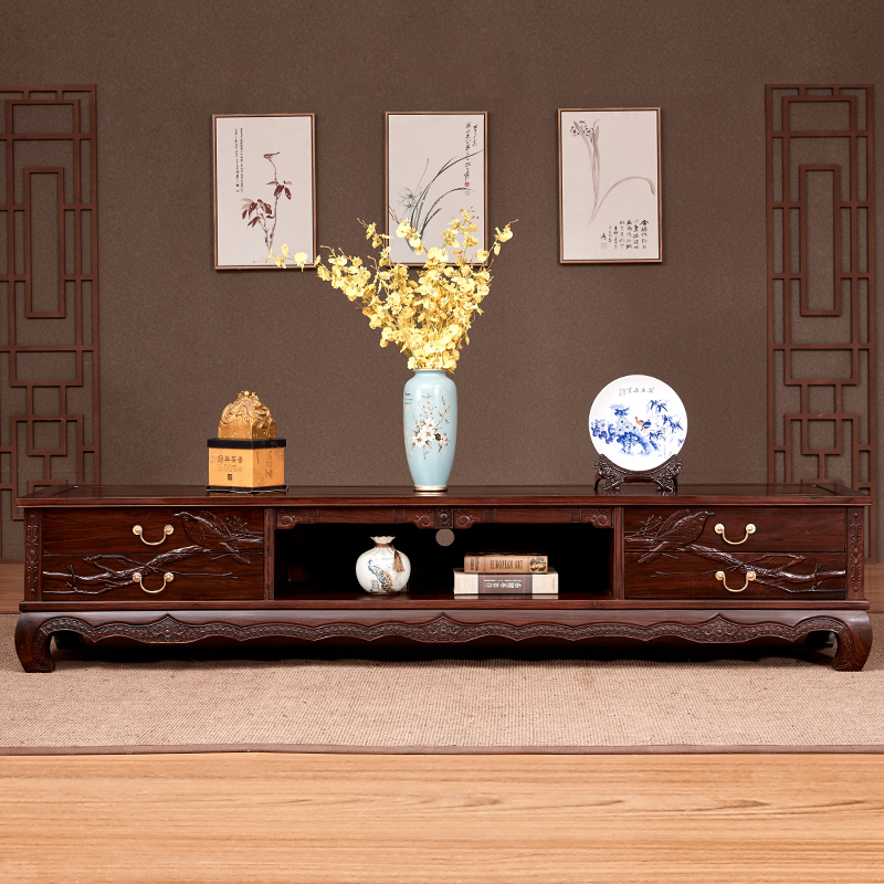 Chinese red wood TV cabinet solid wood living room furniture East African sour branch log ground cabinet African acid branch wood TV cabinet