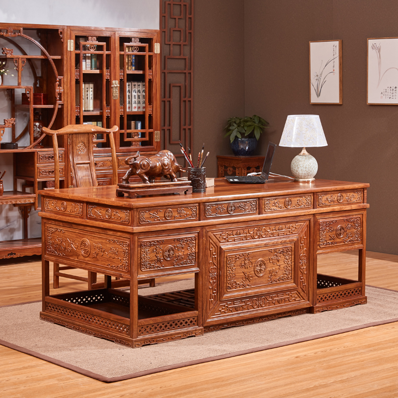 Chinese mahogany desk combination solid wood furniture antique writing desk boss Taipantai African rosewood desk