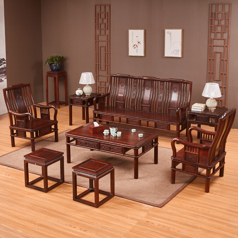 Chinese red wood sofa composition solid wood living room furniture East African minimalist sofa 6 pieces African acid branches wood sofa