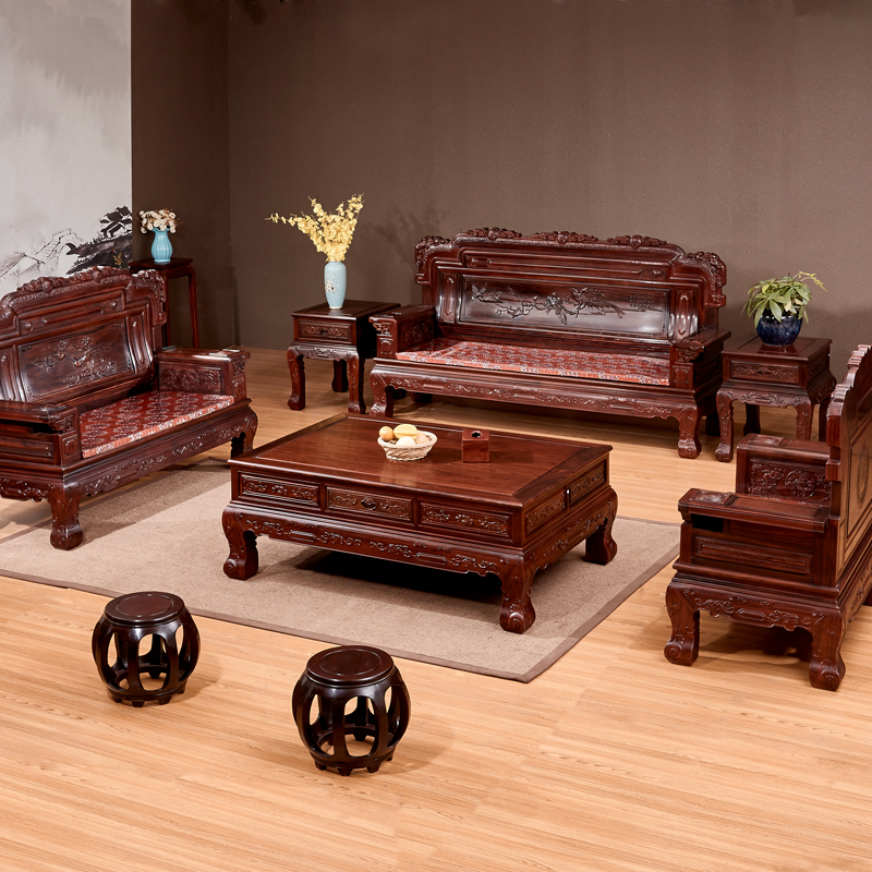Chinese Red Wood Sofa Combined Log Classical harmonious solid wood Living room Luxury furniture East African Acid Branches Wood Treasure Seat