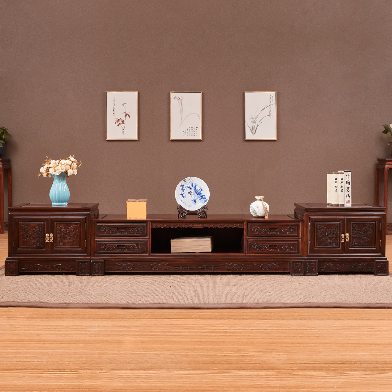 Chinese red wood TV cabinet solid wood living room furniture East African sour branch combined ground cabinet African acid branch wood TV cabinet