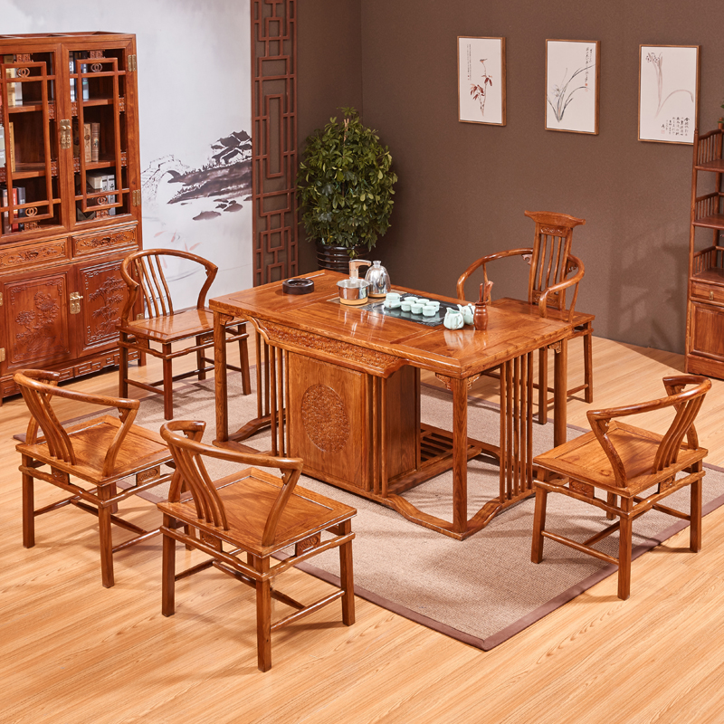 New Chinese red wood tea table chair combined solid wood office Hedgehog Purple Sandalwood Furniture Tea Table Flowers Pear Wood Tea Table