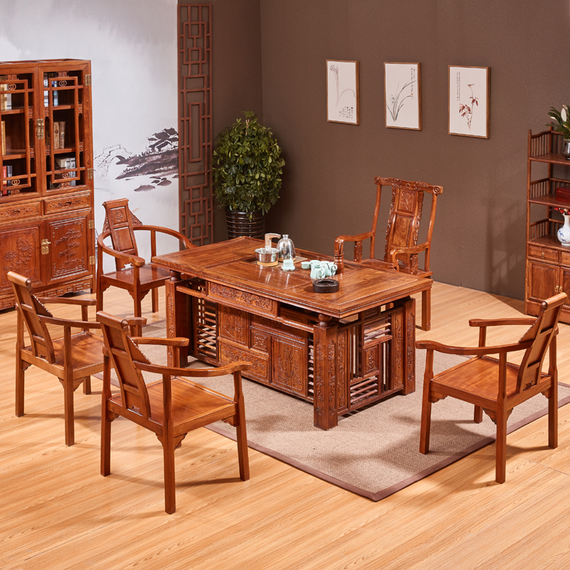 Chinese style red wood tea table greet Bingkorn tea table and chairs Combined solid wood Hedgehog Purple Sandalwood Tea Table of African Rosewood
