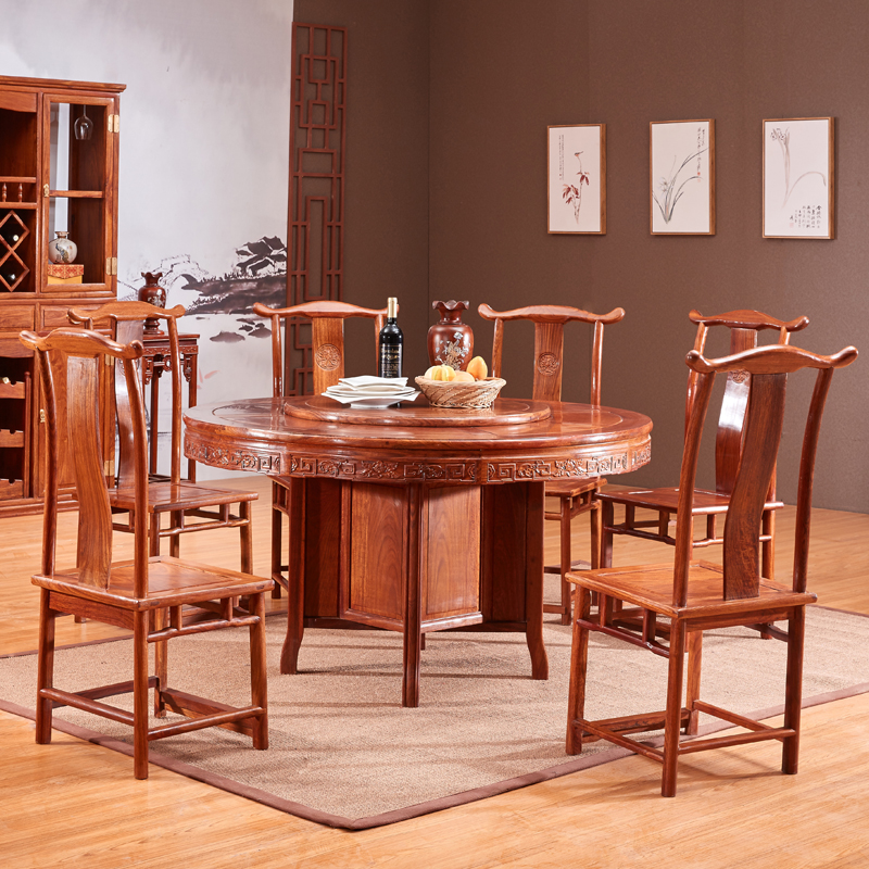 Chinese red wood dining table solid wood furniture round dining table and chairs composition Hedgehog Purple Sandalwood Table Africa Flower Pear Wood Round Table