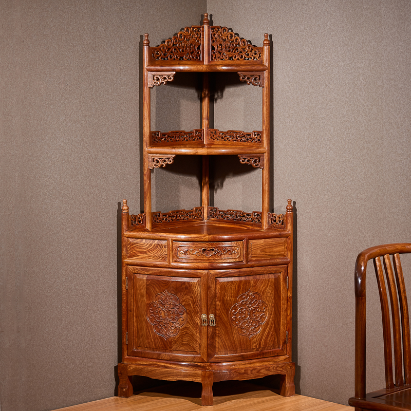 Chinese Red Wood Corner Cabinet Solid Wood Living Room Home Innate Dining Room Wall Corner Cabinet Hedgehog Purple Sandalwood Frame Flowers Pear Wood Triangle Cabinet