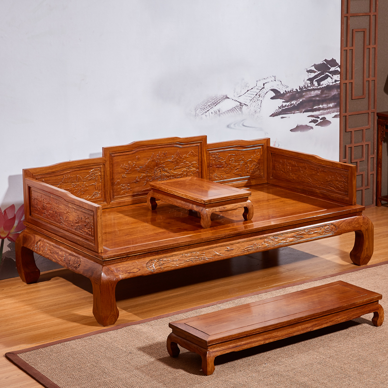 Chinese-style red wood Bed Living Room Beauty Collapse with three sets of solid wood furniture Hedgehog Purple Sandalwood Bed and Pear Wood Sleeping