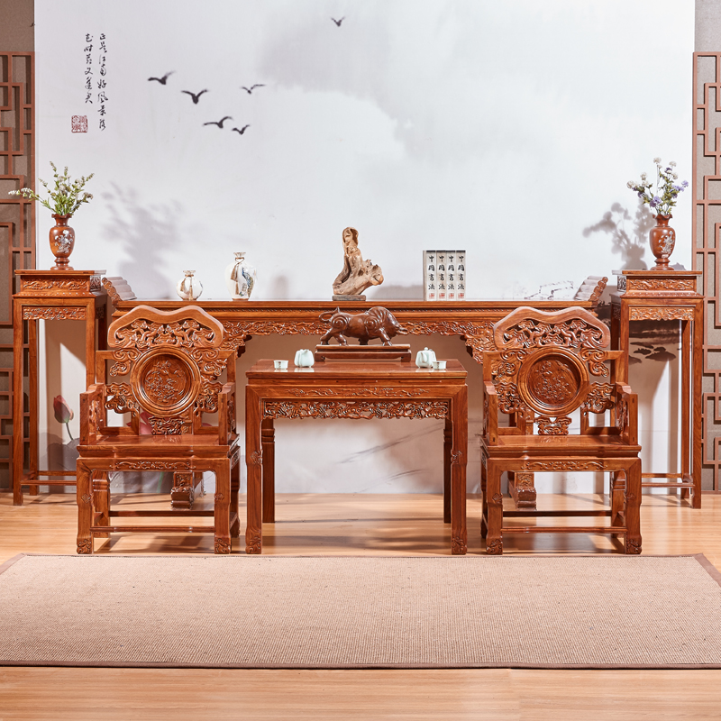 Chinese Red Wood Middle Hall Six Pieces Combination Solid Wood Hall Family Innate Hedgehog Purple Sandalwood For Table Africa Flower Pear Wood Strips Case