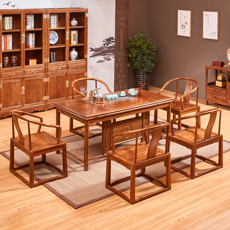 New Chinese red wood tea table Gongfu tea a few logs small tea table chair combined solid wood furniture African pear wood tea table