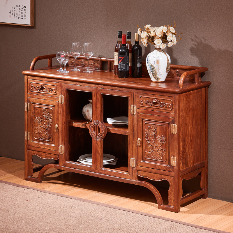 New Chinese Red Wood Dining Cabinet Solid Wood Dining Room Home Innate Hedgehog Purple Sandalwood Living Room Side Cabinet African Flower Pear Wood Small Wine Cabinet