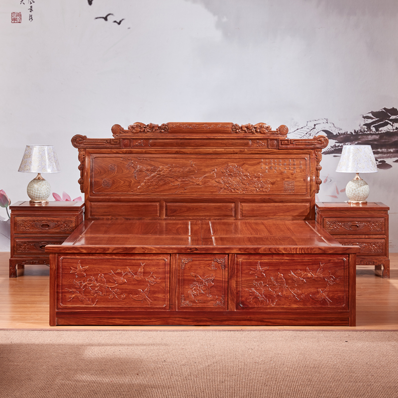 Chinese red wood bed 1 5 m Hedgehog Purple Sandalwood Furniture 1 8m Master Bedroom Bed Africa Flowers Pear Wood Double Bed