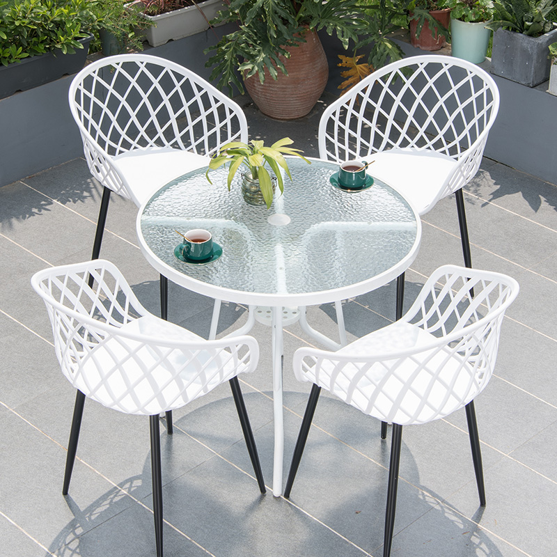 Outdoor table and chair courtyard outdoor white net red open-air terrace balcony coffee table wrought iron leisure carbon steel plastic chair