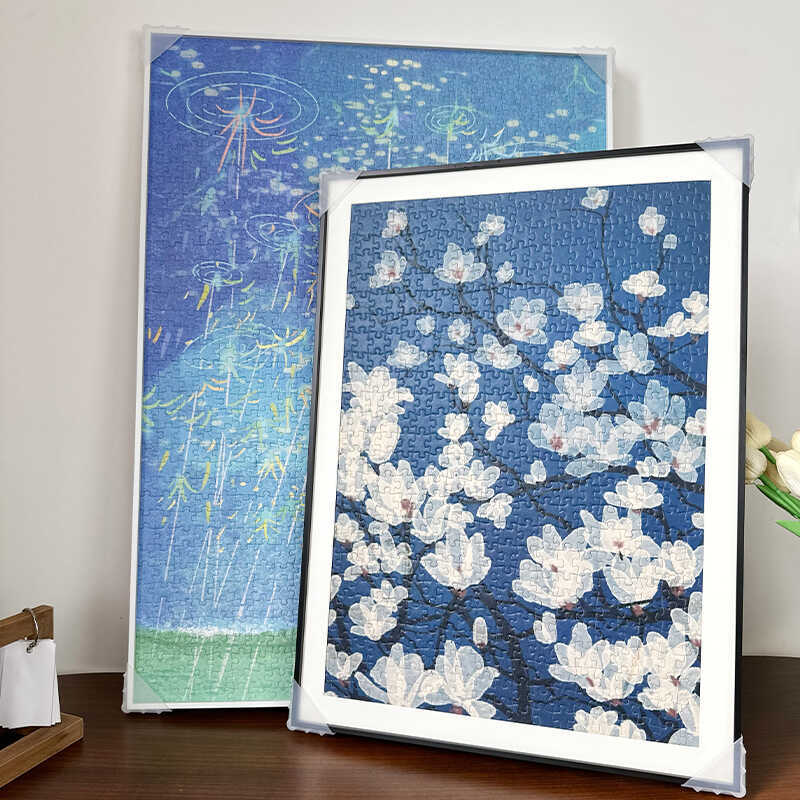 Modern Metal Narrow-Edge Soulpuzz Magnolia Blossom 500-Piece Puzzle with 35×50 Puzzle Frame for Wall Hanging