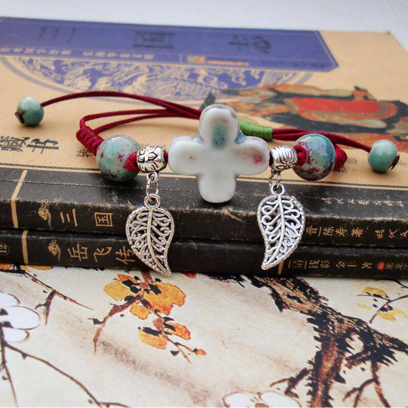 Life - style ceramic fashion accessories cross leaves silver - hidden ceramic bracelet manufacturers direct - selling beach sources