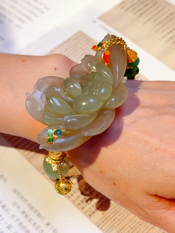 [Tianxi Jewelry] Original Hetian Jade (Purple Splendor) Smoke Purple Jade Lotus High-End Bracelet/Bracelet Chain
