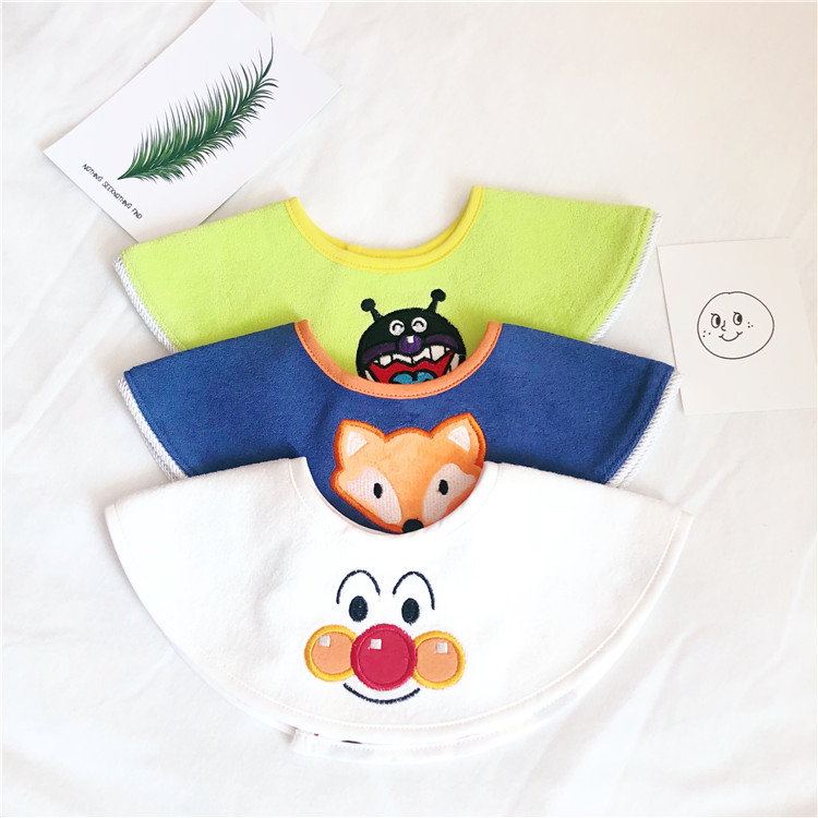 High-end baby saliva towel Cotton baby bib pocket embroidery waterproof cartoon newborn bib 360 flower rotation