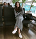 2022 early autumn new Korean version striped hooded sweater slim two-piece set slit bag hip skirt one-step skirt suit women