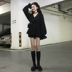 2020 mùa xuân mới V-Collar Hepburn gió Little Black Skirt Loose eo thấp có độ dài dài tay ăn mặc cô gái 