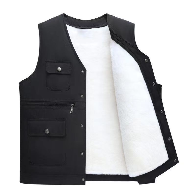 Winter Warm Vest for Middle-Aged and Elderly Men, Integrated Leather and Fur, Sheepskin and Wool Vest, Thickened Fur Cotton Vest