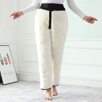 Winter middle-aged and elderly wool pants women plus velvet padded sheepskin cotton pants leather warm cold pants