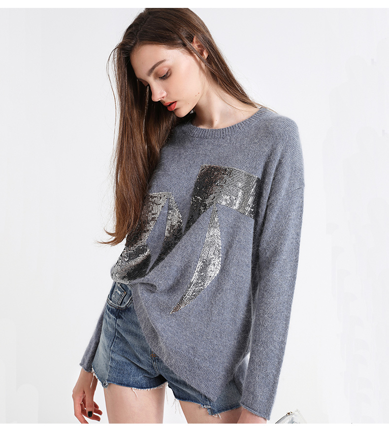TOUCH Womens 2018 Cổ áo mới cao cổ tròn Áo len hình học Áo len dệt kim đáy quần dệt kim nữ dài tay mùa thu - Vòng cổ áo len áo len nữ form rộng