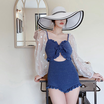 2021 new one-piece swimsuit women long sleeve Conservative belly thin fairy Fan Xia Xianqi student hot spring swimsuit