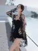 South Korean one-piece swimsuit female fairy fan thin cover belly conservative collection sexy Instagram wind hollow blouse soak in the hot spring