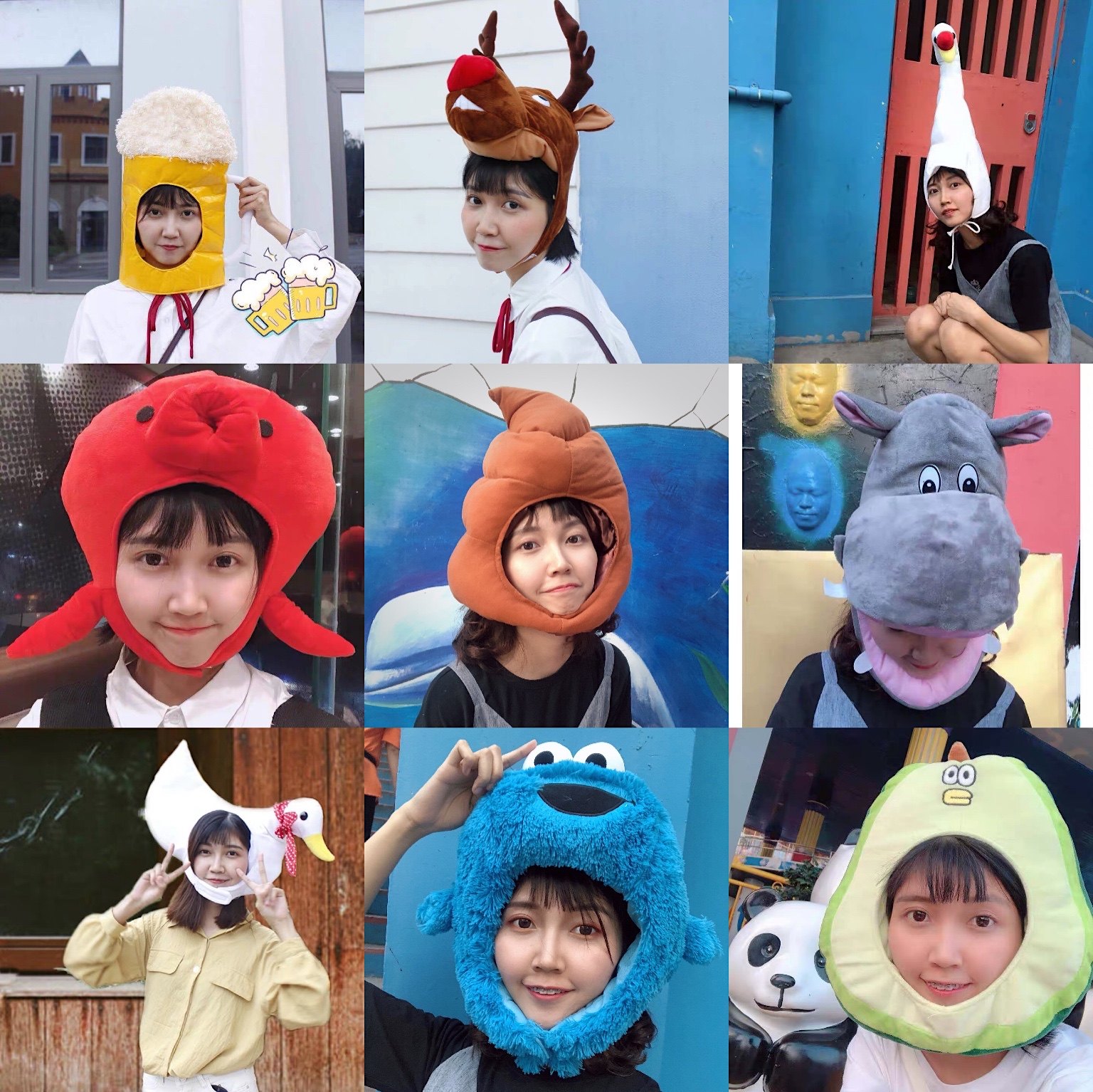 The Japanese Ins Net Red Teenage Hearts Cartoon Freaks Creative Animal Headgear Plush Hats Photo Performance Props