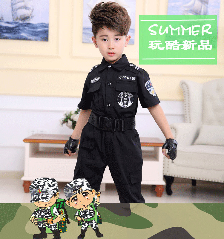 Halloween trẻ em cảnh sát đặc biệt quần áo trang phục mẫu giáo mèo đen cảnh sát trưởng phù hợp với nam và nữ đồng phục cảnh sát quần áo tập nhảy