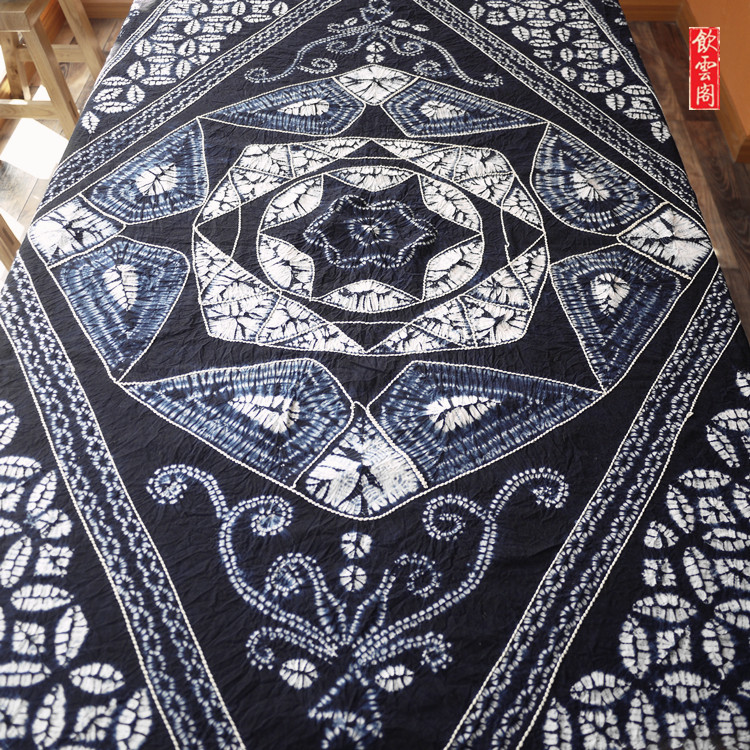 Yunnan Dali handmade home fabric tie-dye cloth blue dyed old flower rectangular cotton tablecloth wall background decoration