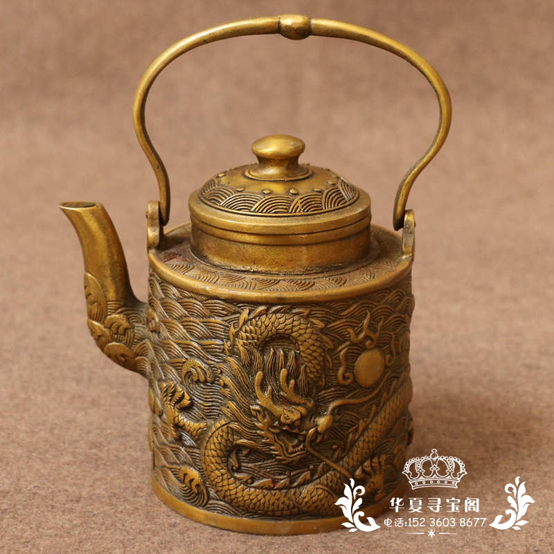 New home decoration old objects collection of pure copper kettle antique copper equipment large Qing drying bronze pot