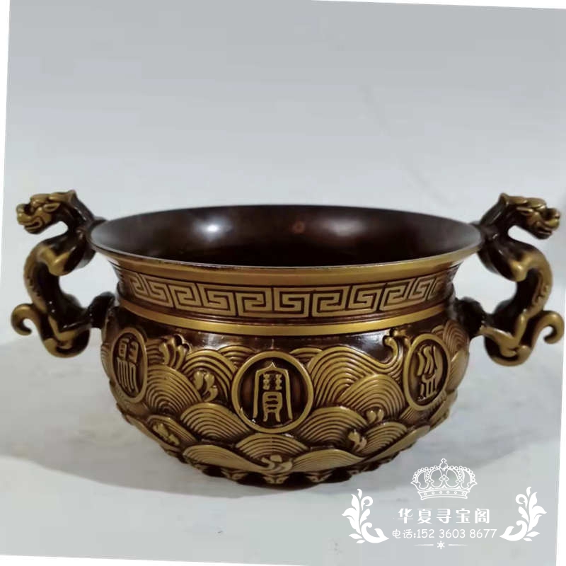 New antique bronze antique seal cornucopia film and television props brass dry long year double ear dragon incense burner ornaments