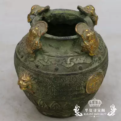 New antiques antique bronze Daming Xuande retro Golden Cicada tank gilt Four Seasons rich bronze gold cicada Jar Ornaments