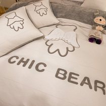 Cartoon padded milk velvet four-piece flannel quilt cover girl heart hat coral velvet princess wind warm winter