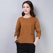 Áo thun nữ tay dài 2018 quần áo thu đông 2018 phiên bản mới của Hàn Quốc áo thun cotton rộng kích cỡ hoang dã