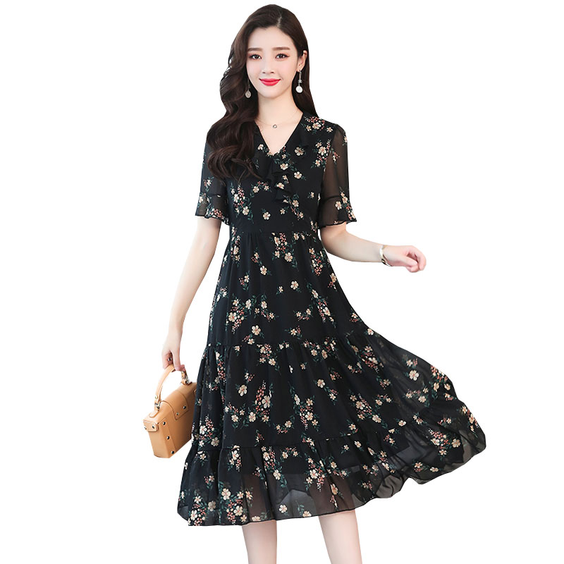 2021 new chiffon summer dress large size women's fat mm floral 30 a 40 ...