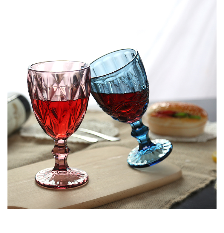 [Ba Gói] Vintage Màu Embossed Wine Glass Sáng Tạo Nước Trái Cây Cốc Thủy Tinh Cốc Rượu Vang Thủy Tinh Rượu Vang