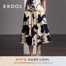 ERDOS Vintage Elegant Printed Half skirt 24 Year Summer New Silk Cotton Blended Elastic Waist Mid length A-line Umbrella Skirt