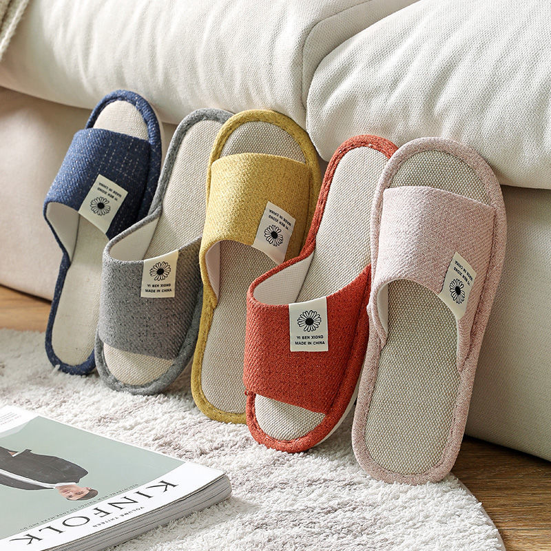 Linen slippers women's summer indoor couple home non-slip linen slippers home four seasons sandals and slippers men's summer