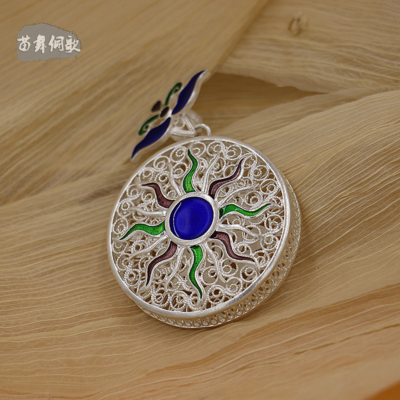 Foot silver brushed Phoenix ball pendant silver pendant cloisonne sun brushed hollow bronze drum pendant