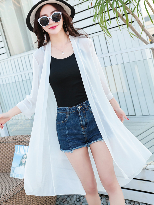 Spring and Summer New Large Size Travel Products Mid-Length Chiffon Cardigan Beach Breathable Thin Coat Shawl Sun Protection Clothing for Women