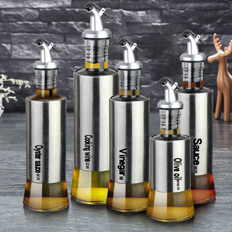Fonsuo Stainless Steel Oil Jug Oil Bottle Soy Sauce Vinegar Olive Oil Pot Seasoned Pot Dust-Proof Leak-Proof Seasoned Jar Kitchen Supplies