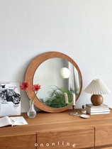 Retro Korean style ins bloggers same style small apartment solid wood cosmetic mirror swing mirror bed and breakfast base ornaments special-shaped round mirror