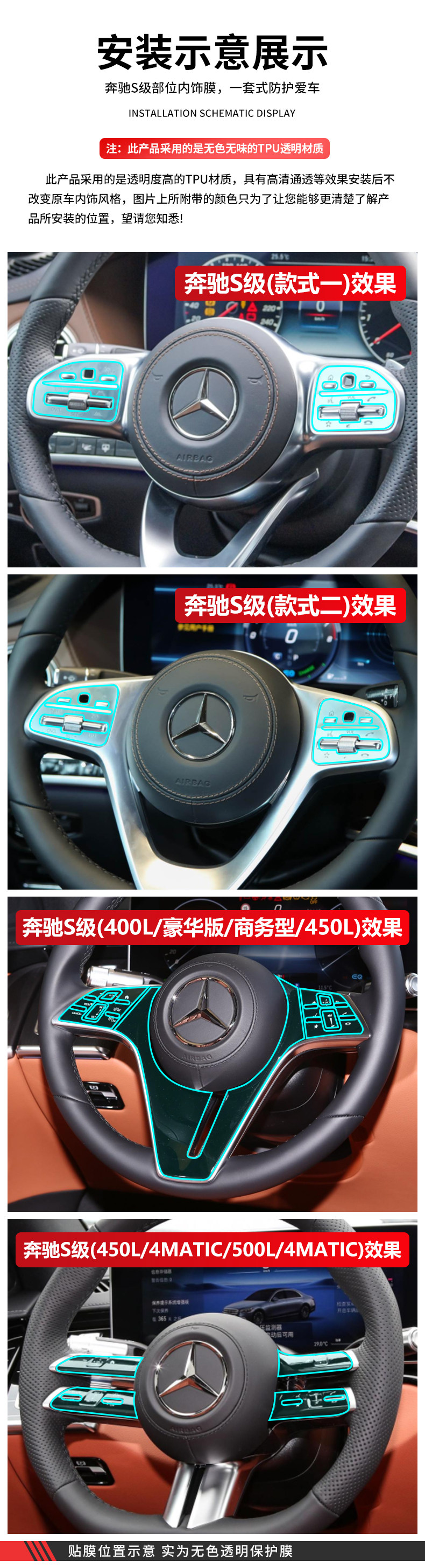 Steering wheel protection film for Mercedes-Benz S-Class 450