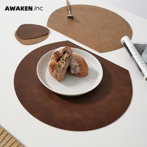 Set de table en cuir de style nordique tapis de table semi-circulaire de couleur unie imperméable et résistant à lhuile tapis disolation thermique tapis de cuisine occidentale pour la maison sans lavage