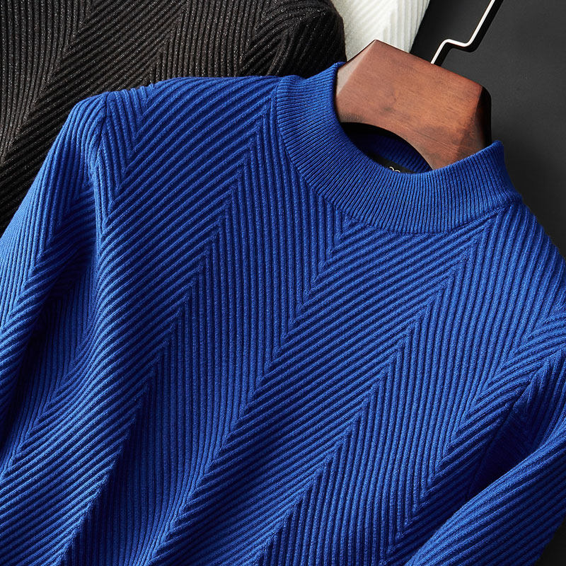 Winter new sweater men's solid geometric jacquard semi-high collar anti-cocks jersey undershirt bottom external wearing shirt-Taobao