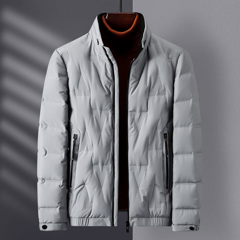 Winter new fashion embossed warm warm down jacket men's thick outdoor stand collar slim down jacket men