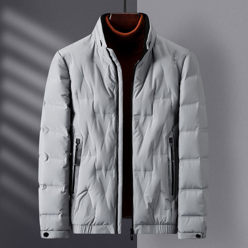 Winter new fashion embossed warm warm down jacket men's thick outdoor stand collar slim down jacket men